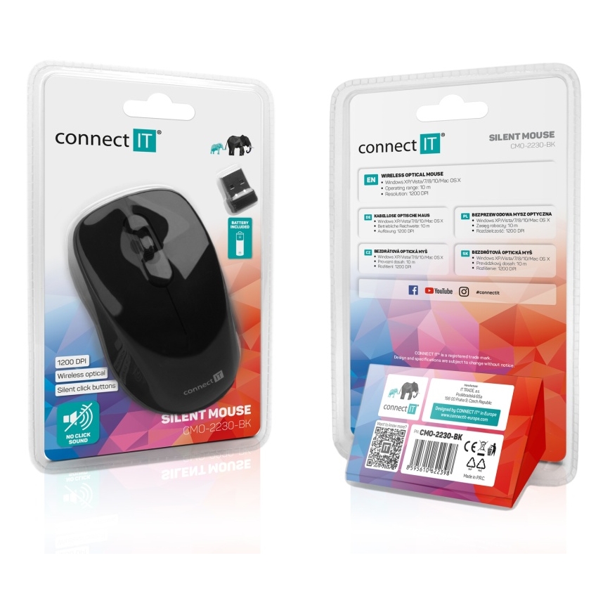 CONNECT IT CMO-2230-BK - Bežični tihi miš MUTE 1200 DPI 1xAA crno