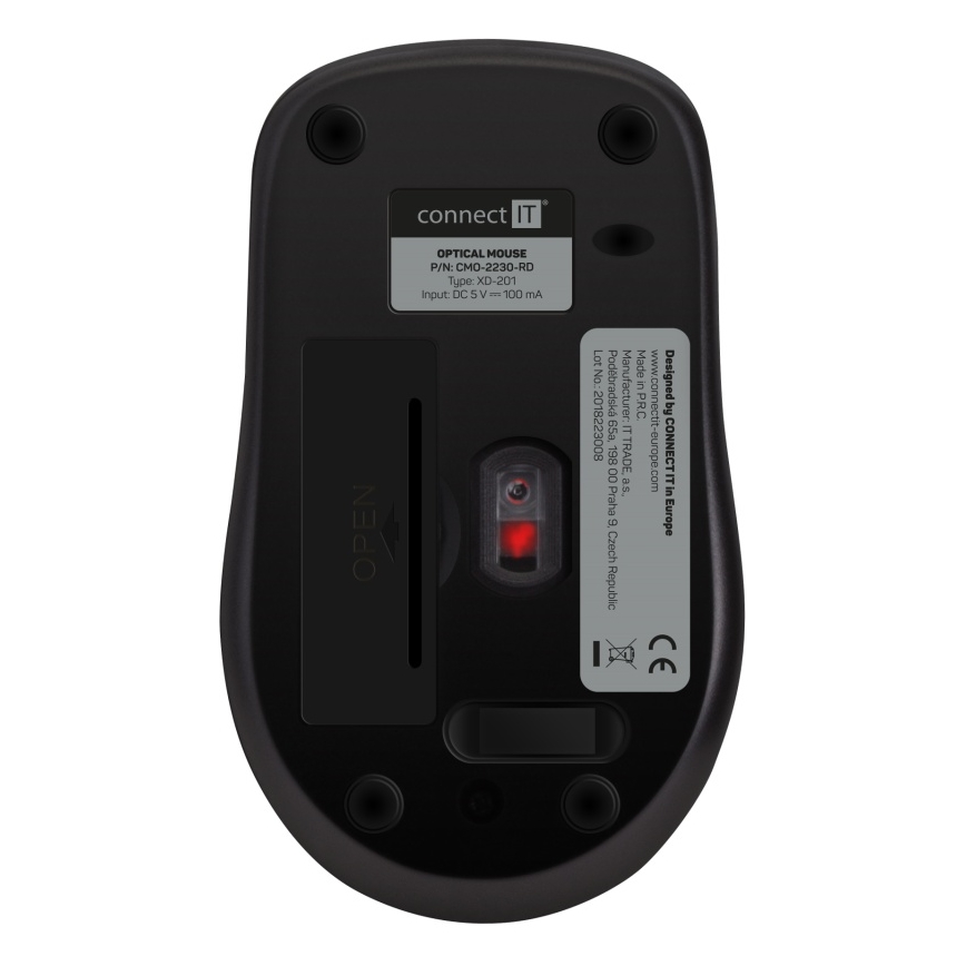 CONNECT IT CMO-2230-RD - Bežični tihi miš MUTE 1200 DPI 1xAA crno/crveno