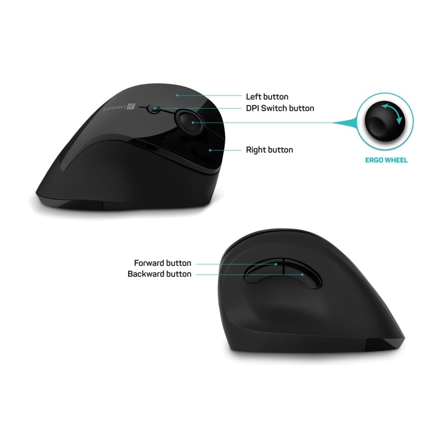 CONNECT IT CMO-2700-BK - Ergonomski bežični miš 800/1200/1600 DPI 1xAA crno