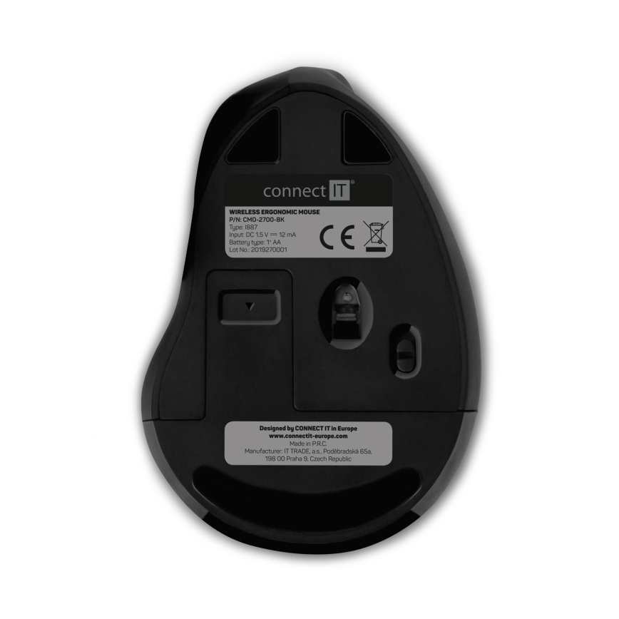 CONNECT IT CMO-2700-BK - Ergonomski bežični miš 800/1200/1600 DPI 1xAA crno
