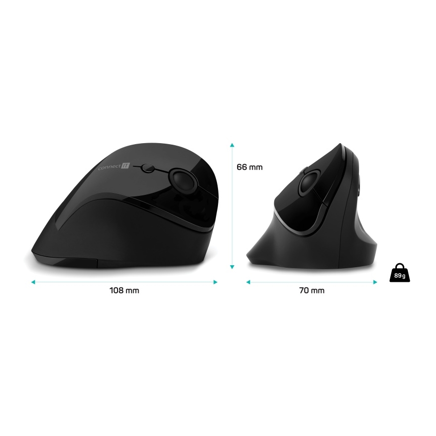 CONNECT IT CMO-2700-BK - Ergonomski bežični miš 800/1200/1600 DPI 1xAA crno