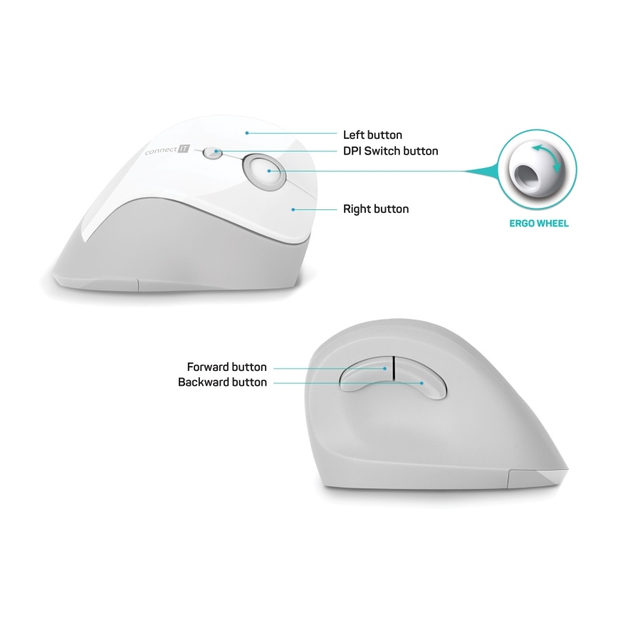 CONNECT IT CMO-2700-WH - Ergonomski bežični miš 800/1200/1600 DPI 1xAA bela