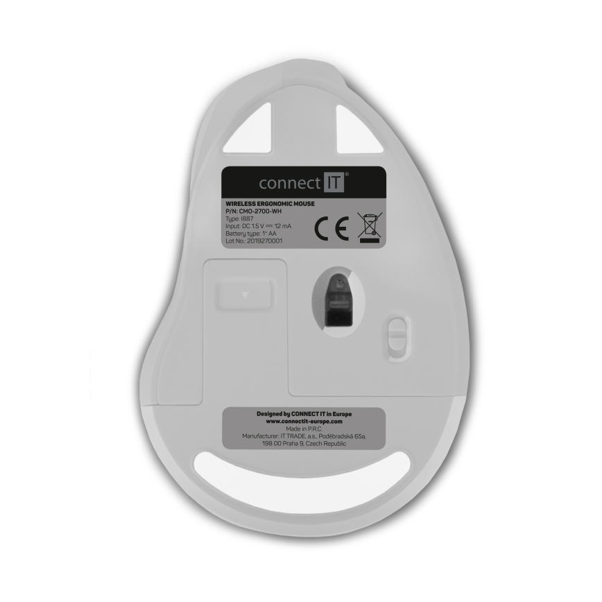 CONNECT IT CMO-2700-WH - Ergonomski bežični miš 800/1200/1600 DPI 1xAA bela