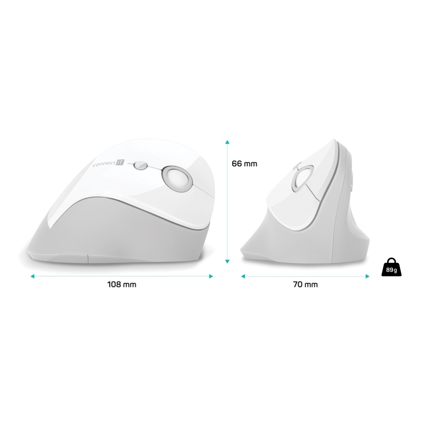 CONNECT IT CMO-2700-WH - Ergonomski bežični miš 800/1200/1600 DPI 1xAA bela