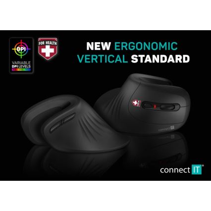 CONNECT IT CMO-2900-BK - Ergonomski bežični miš, 800/1200/1600 DPI, napajanje 1xAA, crna