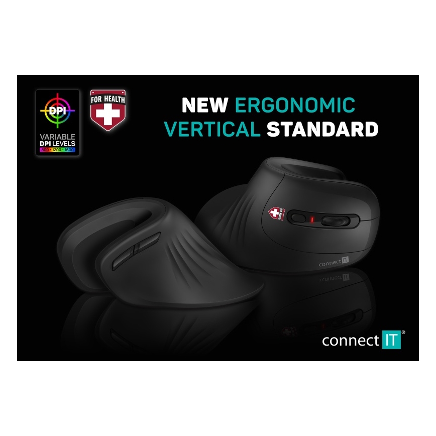 CONNECT IT CMO-2900-BK - Ergonomski bežični miš, 800/1200/1600 DPI, napajanje 1xAA, crna