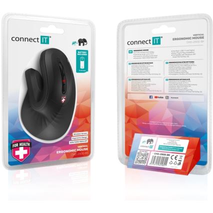 CONNECT IT CMO-2900-BK - Ergonomski bežični miš, 800/1200/1600 DPI, napajanje 1xAA, crna