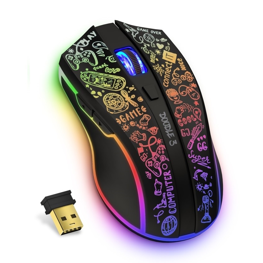 CONNECT IT CMO-3530-DD - LED RGB Bežični punjivi miš za gejming 800/1200/1600/2400/4800 DPI 600 mAh crno