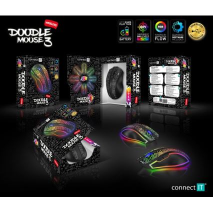 CONNECT IT CMO-3530-DD - LED RGB Bežični punjivi miš za gejming 800/1200/1600/2400/4800 DPI 600 mAh crno