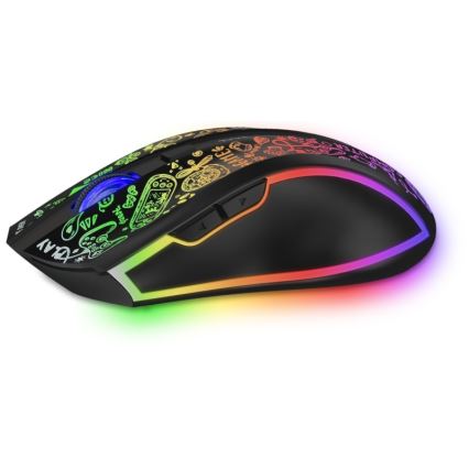 CONNECT IT CMO-3530-DD - LED RGB Bežični punjivi miš za gejming 800/1200/1600/2400/4800 DPI 600 mAh crno
