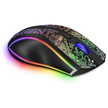 CONNECT IT CMO-3530-DD - LED RGB Bežični punjivi miš za gejming 800/1200/1600/2400/4800 DPI 600 mAh crno