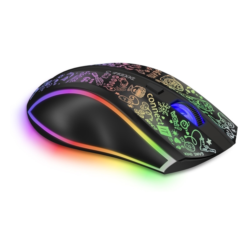 CONNECT IT CMO-3530-DD - LED RGB Bežični punjivi miš za gejming 800/1200/1600/2400/4800 DPI 600 mAh crno
