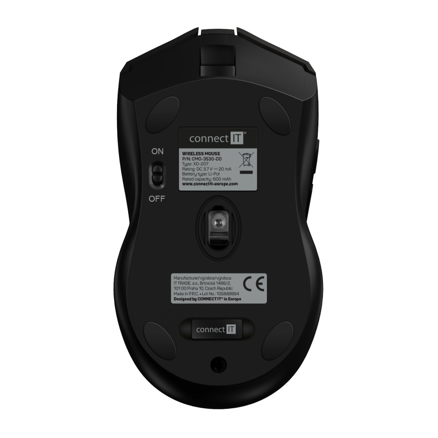 CONNECT IT CMO-3530-DD - LED RGB Bežični punjivi miš za gejming 800/1200/1600/2400/4800 DPI 600 mAh crno