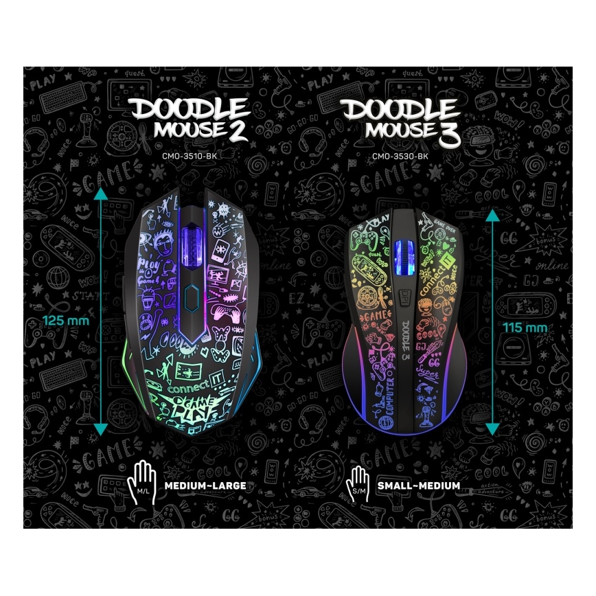 CONNECT IT CMO-3530-DD - LED RGB Bežični punjivi miš za gejming 800/1200/1600/2400/4800 DPI 600 mAh crno
