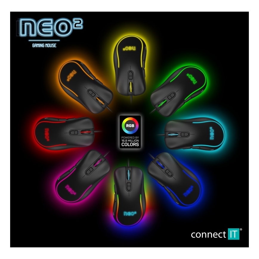 CONNECT IT CMO-3589-BK - LED RGB Gejming miš sa kablom 200-7200 DPI crno