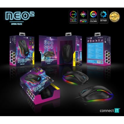 CONNECT IT CMO-3589-BK - LED RGB Gejming miš sa kablom 200-7200 DPI crno