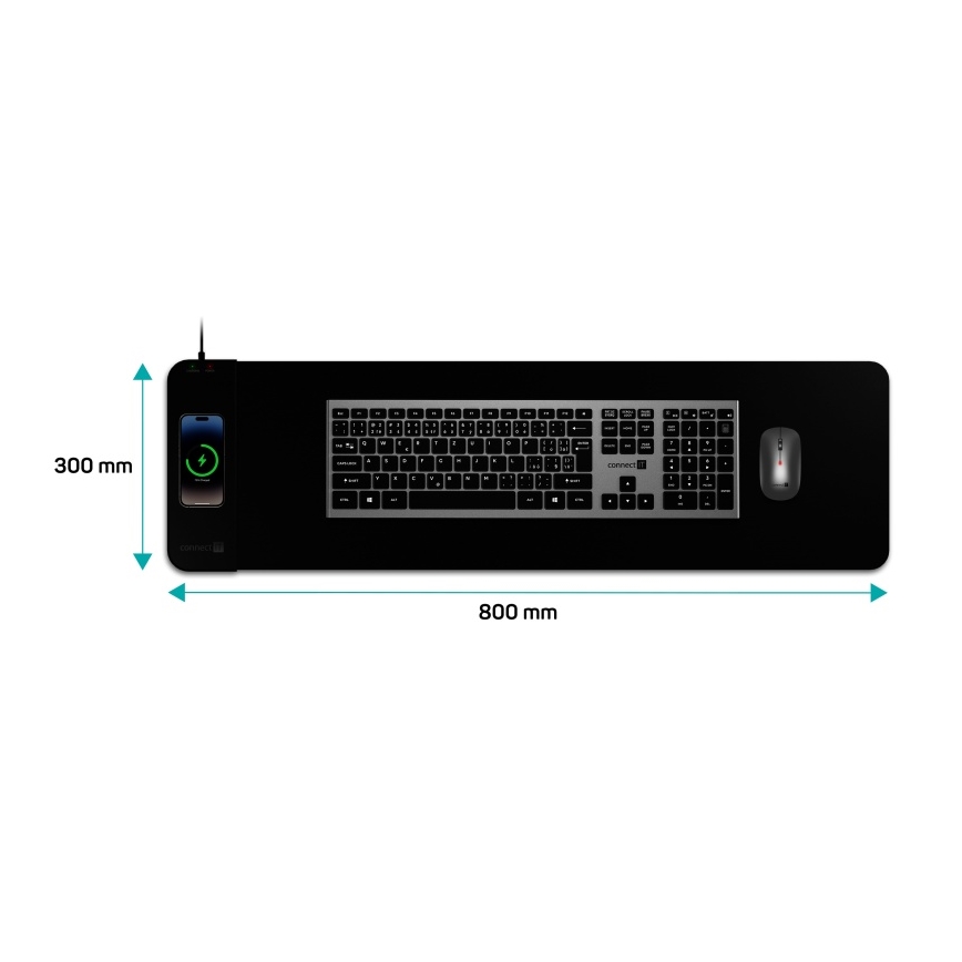 CONNECT IT CMP-2500-LG - Podloga za tastaturu i miš sa Qi bežičnim punjenjem 80x30 cm crno