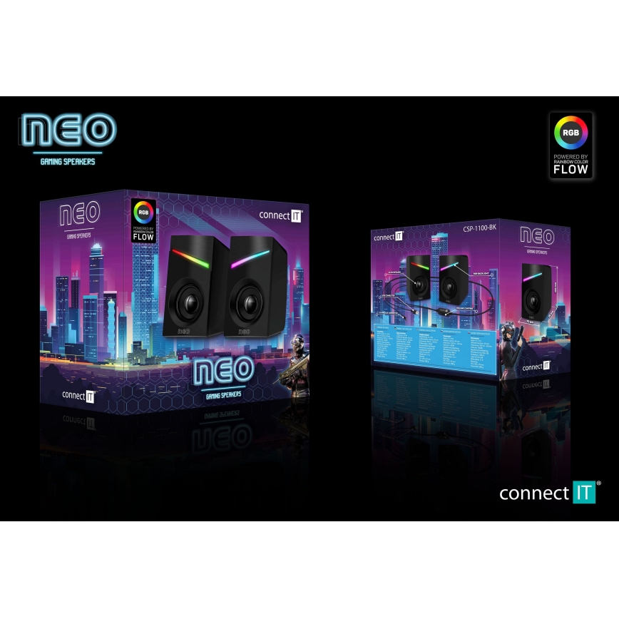 CONNECT IT CSP-1100-BK - Set 2x LED RGB Gejming zvučnik 6W/5V crno