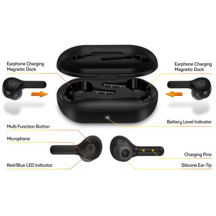 CONNECT IT HEP-5300-BK - Bežične slušalice sa mikrofonom, 300 mAh + 2x 35 mAh, crne