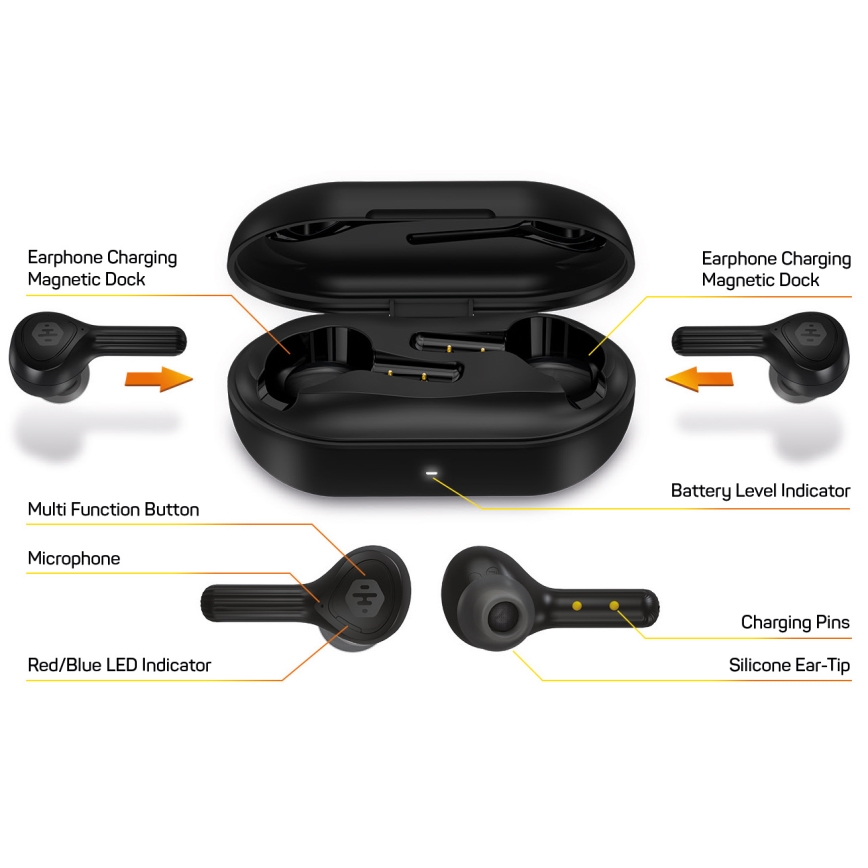 CONNECT IT HEP-5300-BK - Bežične slušalice sa mikrofonom, 300 mAh + 2x 35 mAh, crne
