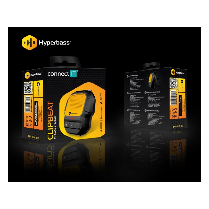 CONNECT IT HSP-1010-BK - Bežični zvučnik sa mikrofonom ClipBEAT 2W/5V 560 mAh IPX7 crna/žuta