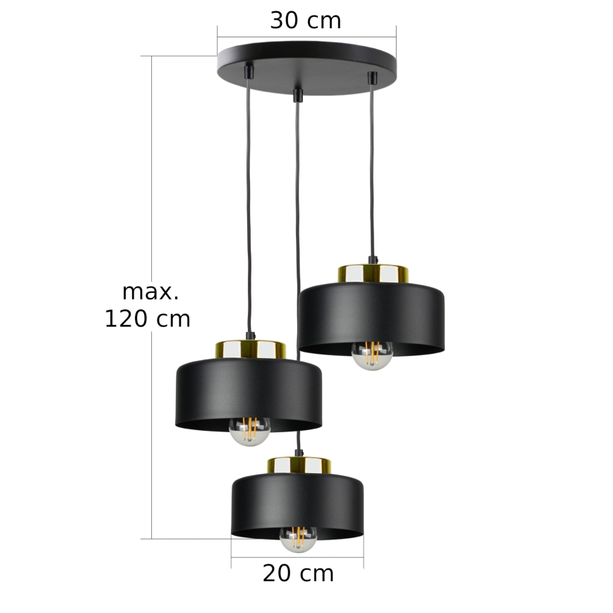 Crni luster na lanku IGNIA 3xE27/60W/230V