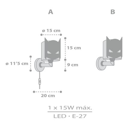 Dalber 61809 - Dečija zidna rasveta DARK HERO 1xE27/15W/230V