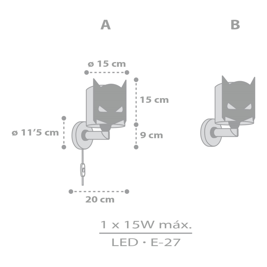 Dalber 61809 - Dečija zidna svetiljka DARK HERO 1xE27/15W/230V
