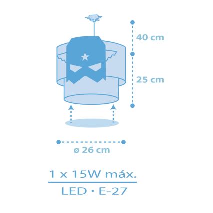 Dalber 61812 - Dečiji luster plavo HERO 1xE27/15W/230V