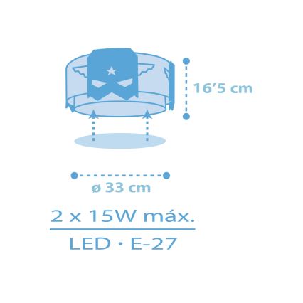 Dalber 61816 - Dečija plafonjera plavo HERO 2xE27/15W/230V