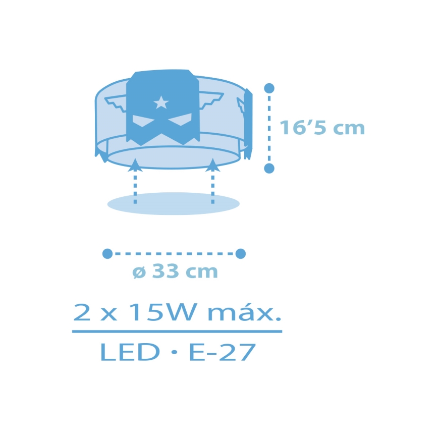 Dalber 61816 - Dečija plafonjera plavo HERO 2xE27/15W/230V