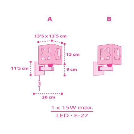 Dalber 63239S - Dečija zidna rasveta MOONLIGHT 1xE27/15W/230V roze
