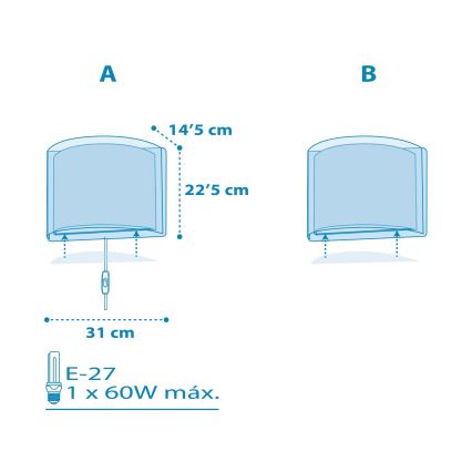 Dalber 81198T - Dečija zidna svetiljka LIGHT FEELING 1xE27/60W/230V