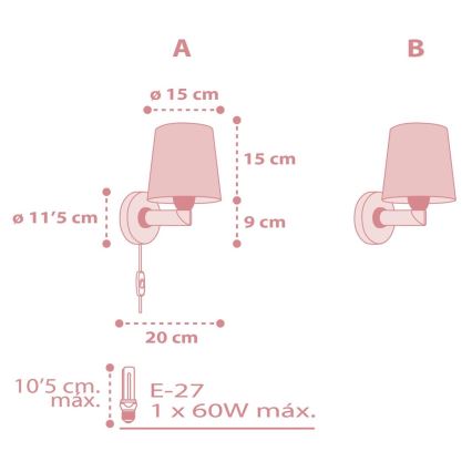 Dalber 82219S - Dečija zidna rasveta STAR LIGHT 1xE27/60W/230V roze