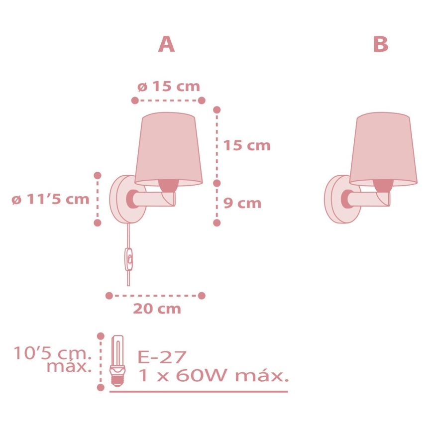 Dalber 82219S - Dečija zidna rasveta STAR LIGHT 1xE27/60W/230V roze