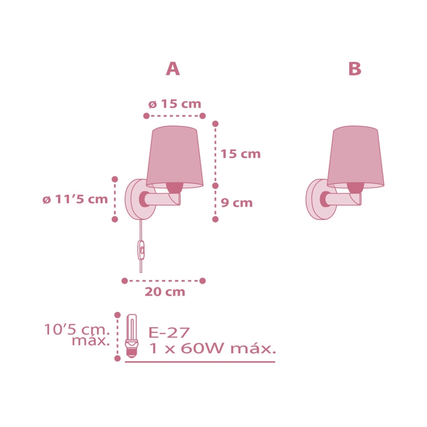Dalber 82469 - Dečije zidno svetlo FLAMINGO 1xE27/15W/230V