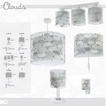 Dalber D-41413E - Dečije plafonsko svetlo CLOUDS 3xE27/60W/230V