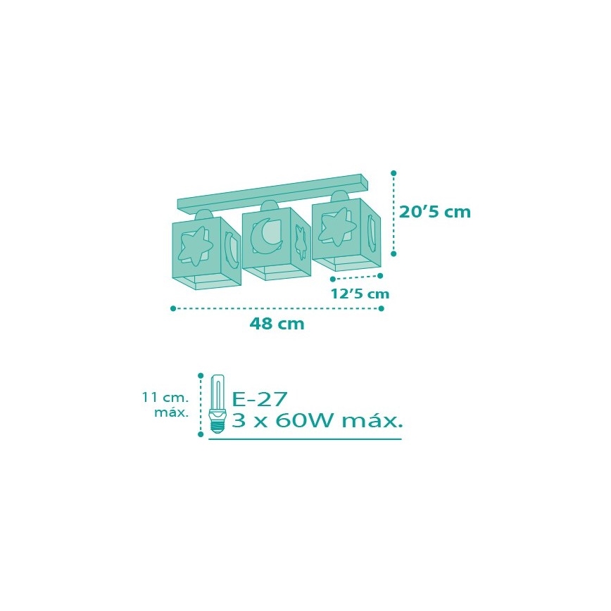Dalber D-63233NH - Dečije plafonsko svetlo MOONLIGHT 3xE27/60W/230V