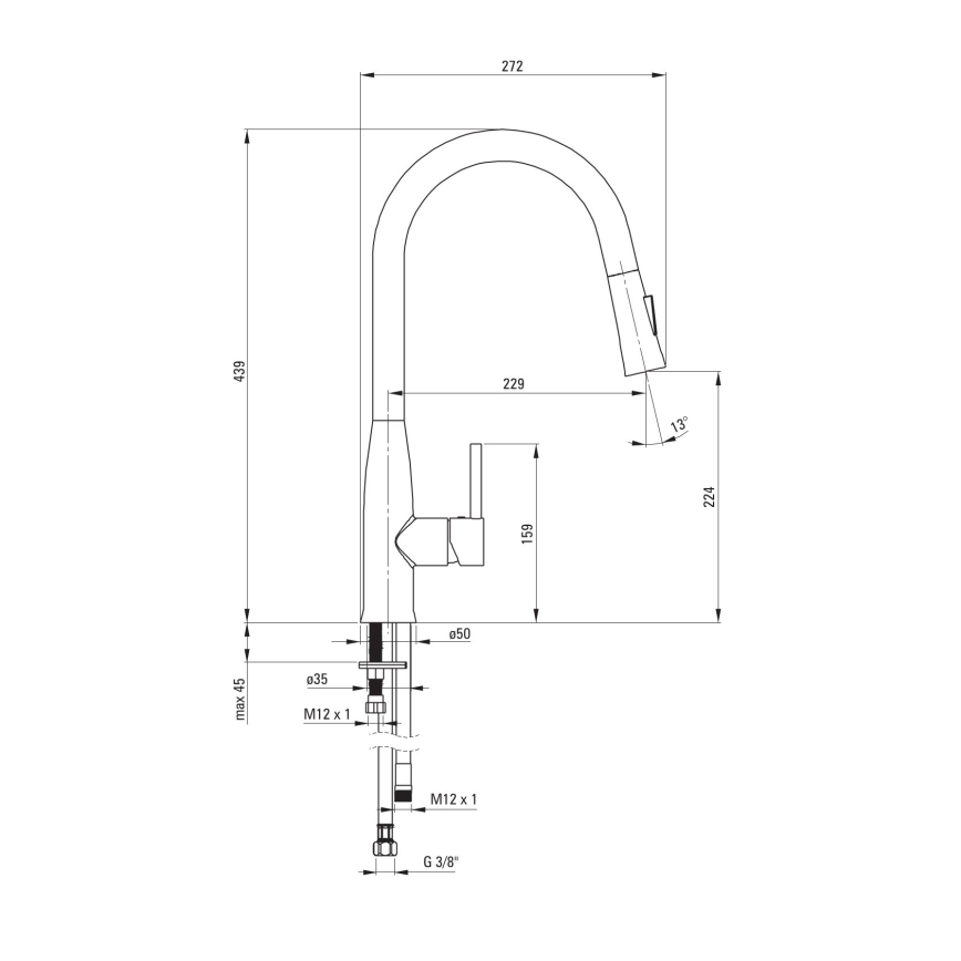 Deante BDH_072M - Kuhinjska slavina za sudoperu sa izvlačnom prskalicom LUKRECJA sjajni hrom