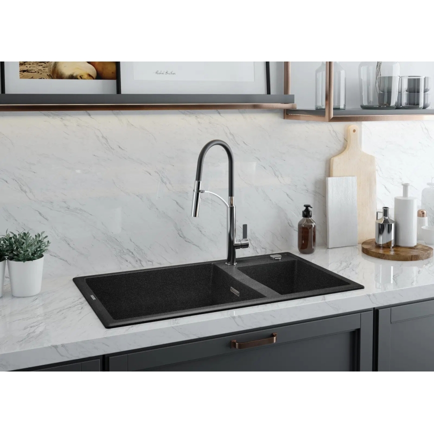 Deante BGB_B720 - Slavina za sudoperu sa fleksibilnim izlivom GERBERA crna/hrom