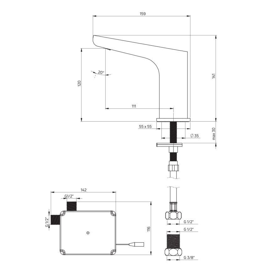 Deante BQH_028R - Beskontaktna Mešalica za lavabo HIACYNT 4xAA sjajni krom