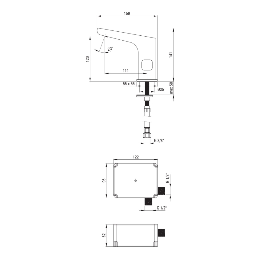 Deante BQH_029R - Beskontaktna Mešalica za lavabo sa regulacijom temperature HIACYNT 4xAA sjajni krom