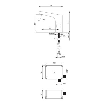 Deante BQH_N29R - Beskontaktna Mešalica za lavabo sa regulacijom temperature HIACYNT 4xAA crno
