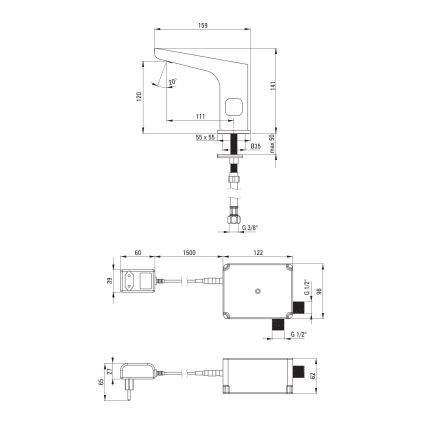 Deante BQH_N29V - Beskontaktna Mešalica za lavabo sa regulacijom temperature HIACYNT 230/6V crno