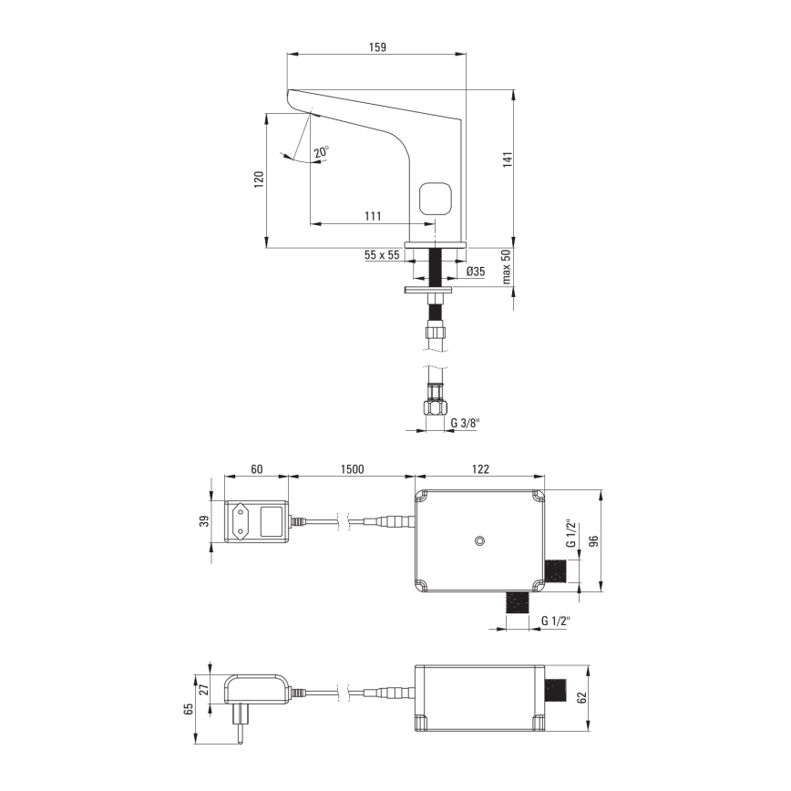 Deante BQH_N29V - Beskontaktna Mešalica za lavabo sa regulacijom temperature HIACYNT 230/6V crno