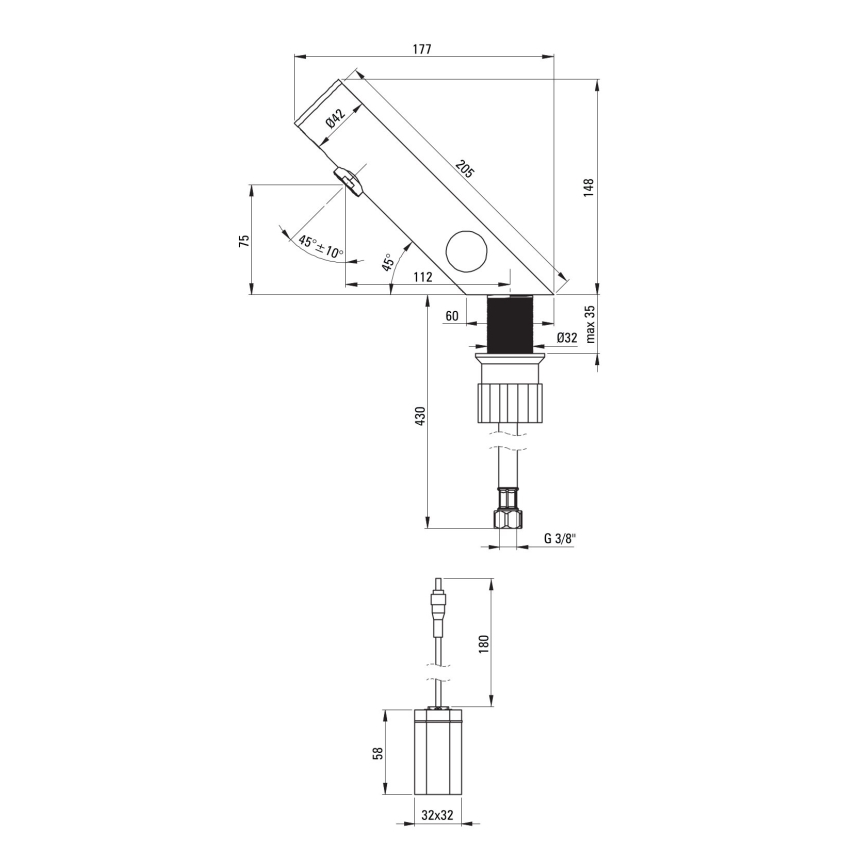 Deante BQR_P29R - Bezdodirni Mešalica za lavabo sa regulacijom temperature SENSE 4xAA polirani čelik