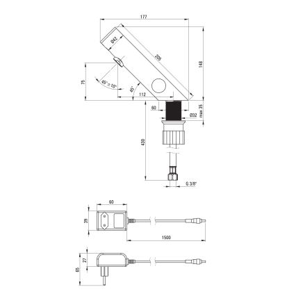 Deante BQR_P29V - Bezdodirni Mešalica za lavabo sa regulacijom temperature SENSE 230/6V polirani čelik