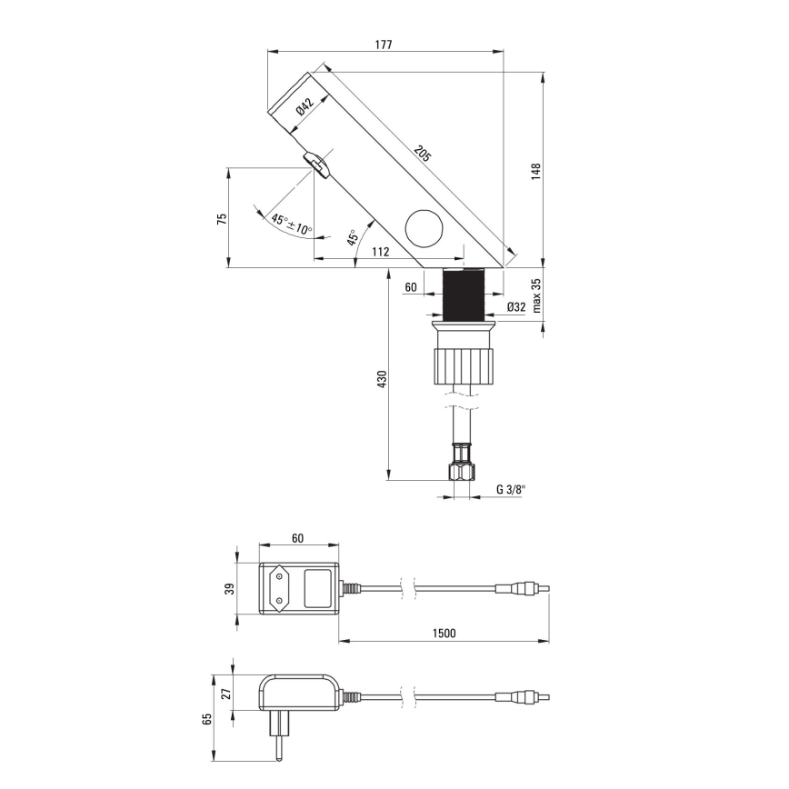 Deante BQR_P29V - Bezdodirni Mešalica za lavabo sa regulacijom temperature SENSE 230/6V polirani čelik