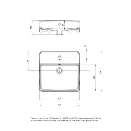 Deante CGS_6U4B - Umivaonik za ugradnju na radnu ploču sa otvorom za bateriju SQUARE 42x42 cm keramika/bela