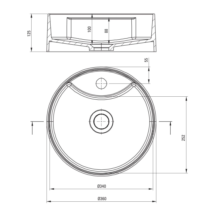 Deante CQS_NU4B - Umivaonik za ploču s otvorom za bateriju SILIA, prečnik 36 cm, granit/crna